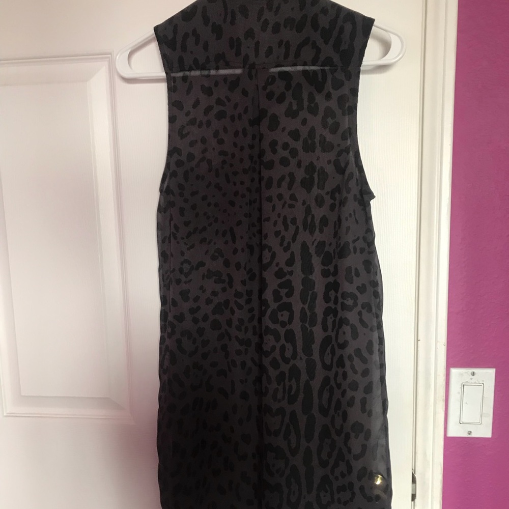 Leopard Print Two Tone, Sheer, Button Down Blouse - image 2